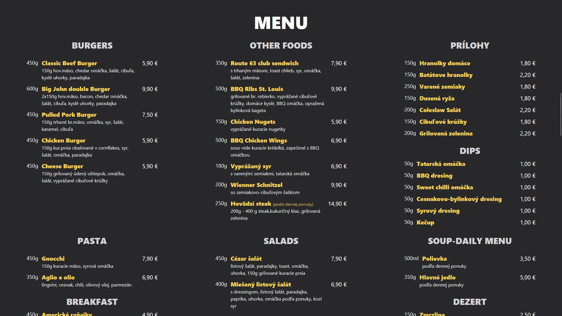 menu